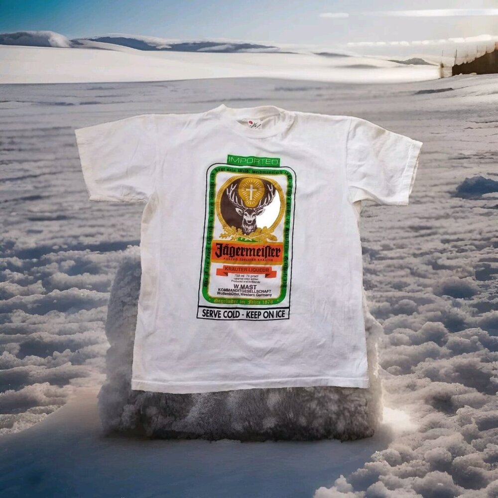 ✅Mens L VTG 90s? Jagermeister Imported T-Shirt Single Stitch Graphic Print Tee